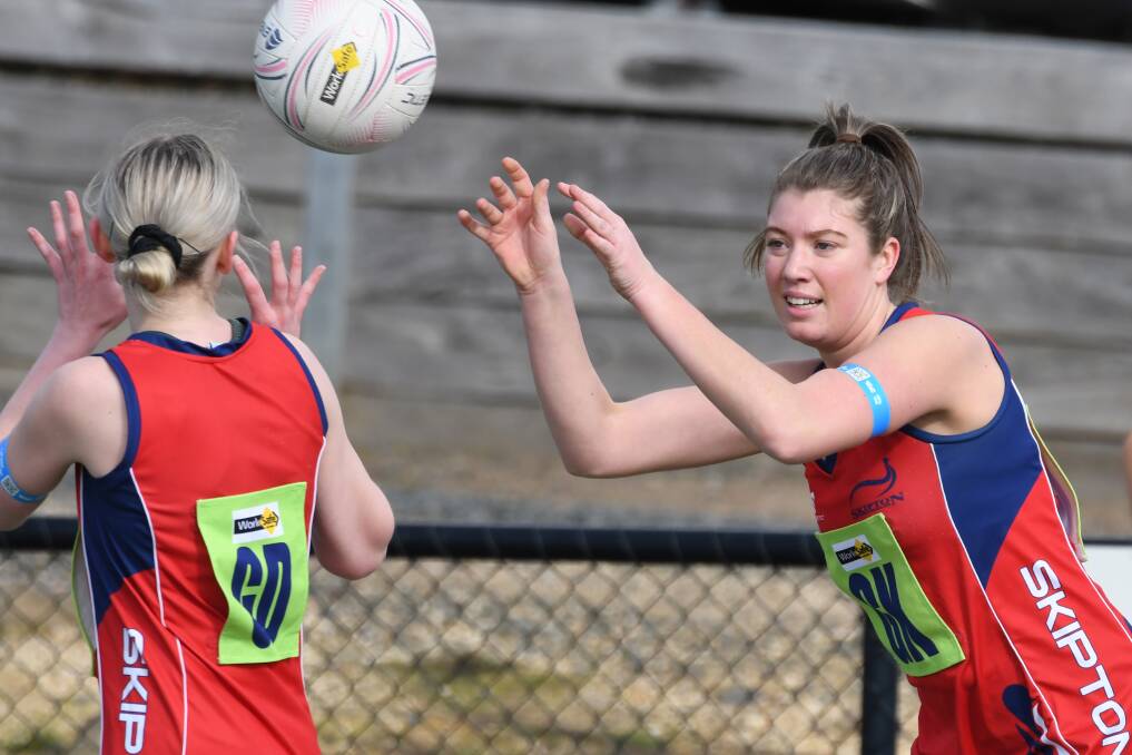 Michelle Williams and Andrea Smith in action against Buninyong in round 17. Picture: Kate Healy