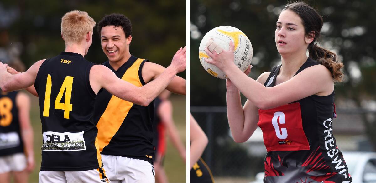 Springbank's Connor Parkin (left) and Sami Regague (right) and Creswick's Elana Steer. Pictures: Adam Trafford