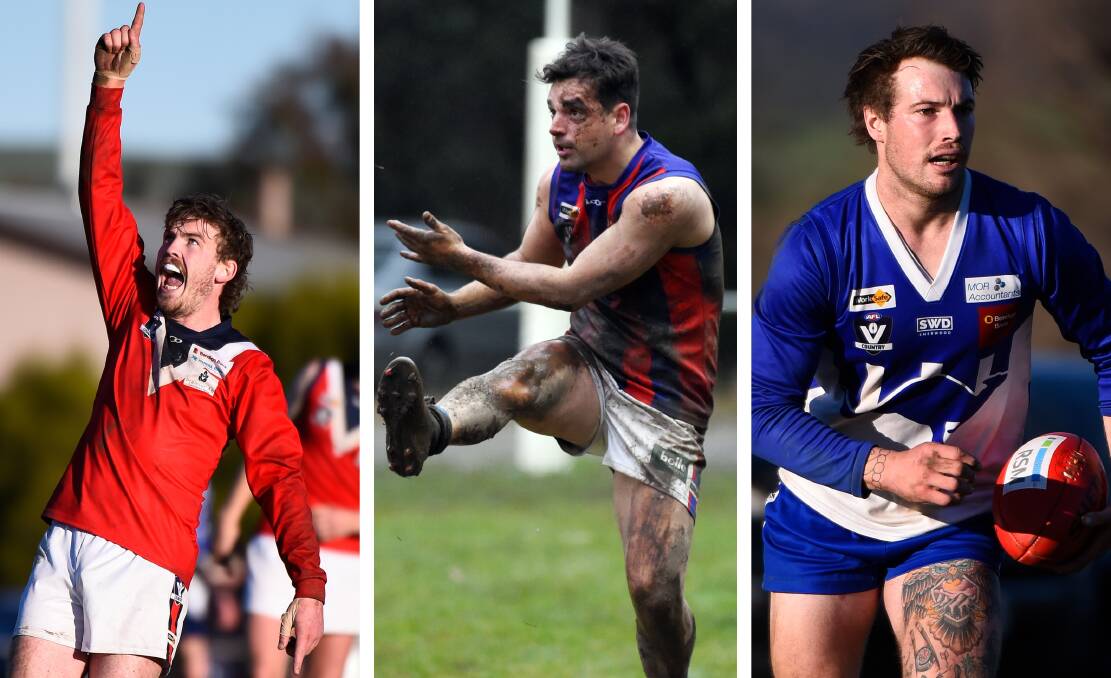 Skipton's Liam Cullinan, Hepburn's Rhys Jenkins and Waubra's Ben Wilson. Pictures: Adam Trafford and Kate Healy