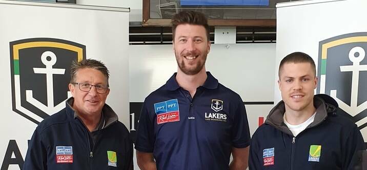Fitzpatrick (middle) with Lake Wendouree president Chris Brennan (left) and senior captain Ash Simpson (right). Picture: Lake Wendouree Facebook