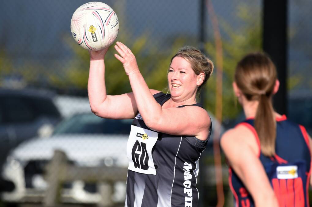 Christine Hill played game 300 for Clunes in round one. Picture: Kate Healy