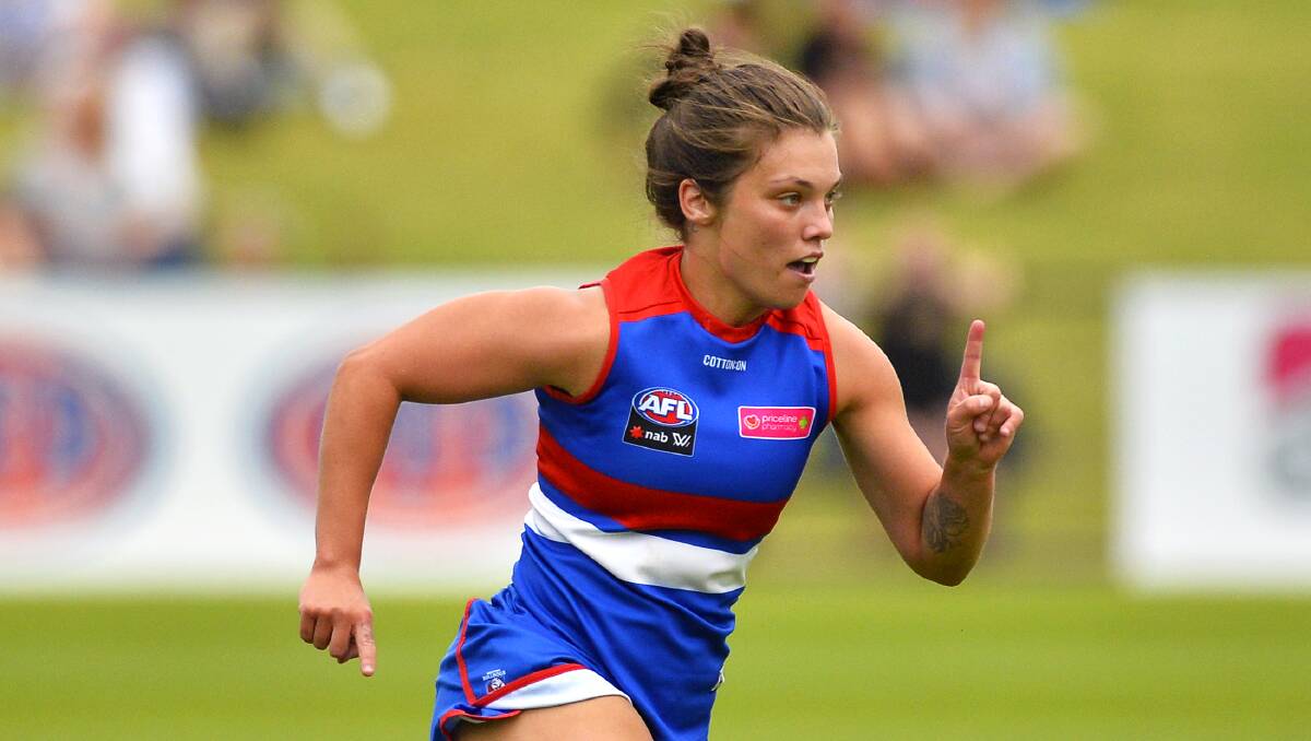 Western Bulldogs star Ellie Blackburn in action during one of the side's past pre-season games at Mars Stadium. Picture: Dylan Burns
