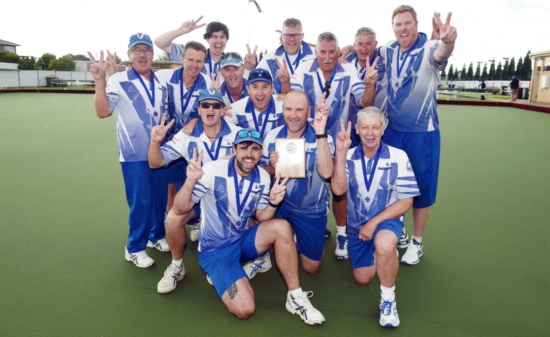 Victoria's grand final winning side celebrate last season's triumph. The team is confident of going back-to-back this coming season. Picture: Kate Healy