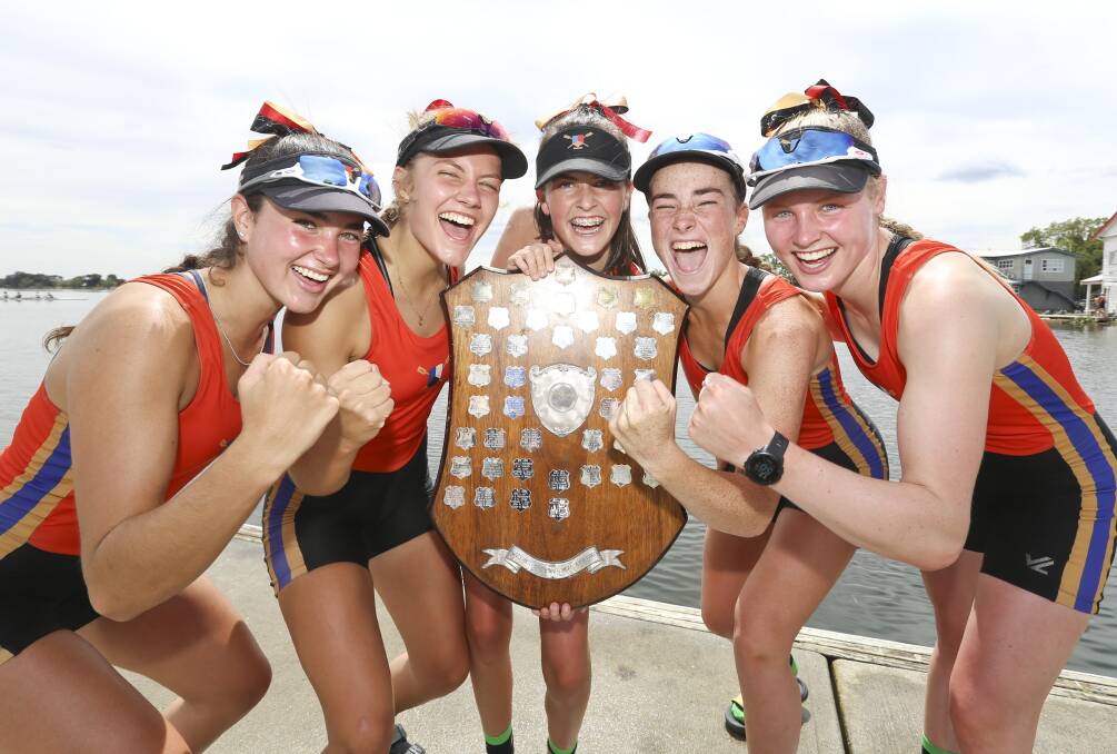 Katie Jackson, Ruby Lovel, Baele Tucker, Ellie McClure and Lucy Richardson made it back-to-back titles for Ballarat Clarendon College. Picture: Luke Hemer