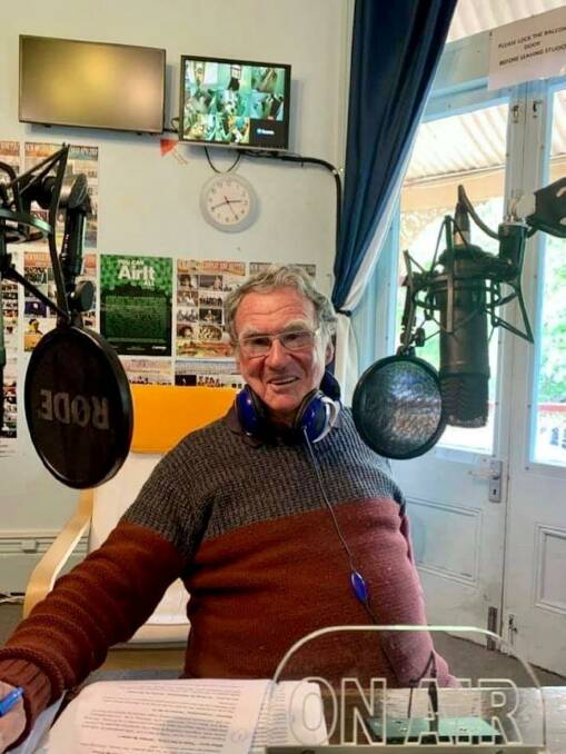 Geoffrey Williams during one his retirement gigs in the Adelaide Hills Radio community station studio at Mt Barker. Picture: Supplied.