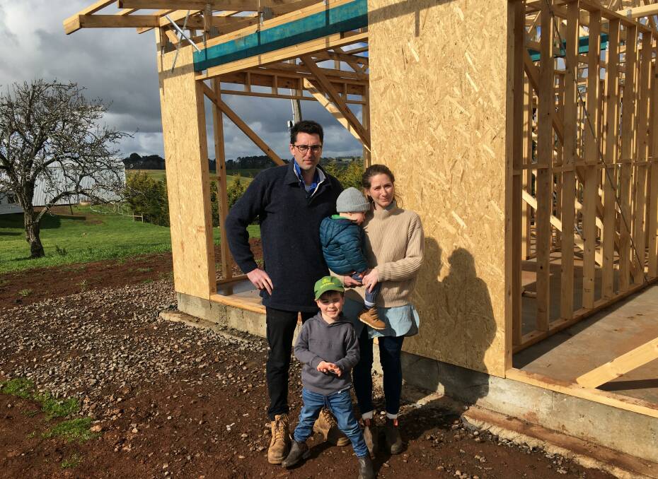 POWER LINES PLEA: Shaun Cleary, with wife Danika and children Freddie and Hugo, is hoping his dream property will be saved from overhanging power lines.