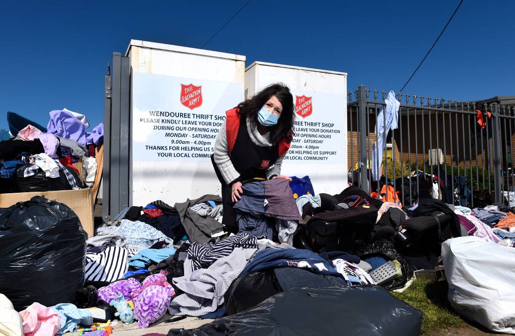 NOT A CHARITABLE SCENE: Salvation Army Thrift Shop manager Janet Reynolds is devastated at illegal dumping. Picture: Adam Trafford.