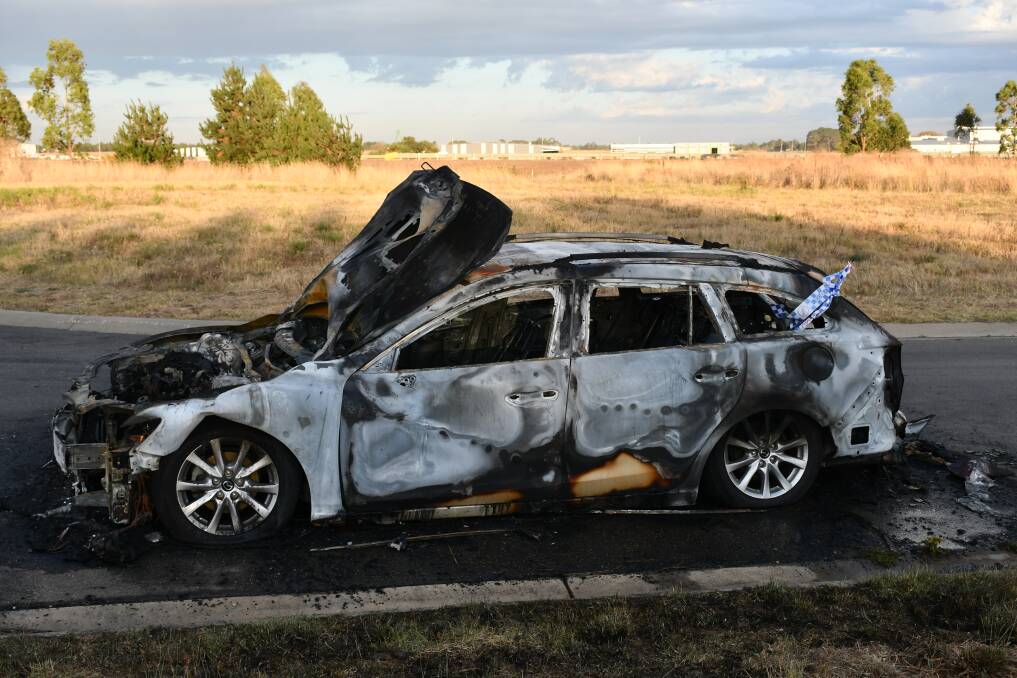 A burnt out car on Mentay Way, Mitchell Park, on March 19, 2024. Picture by Adam Spencer