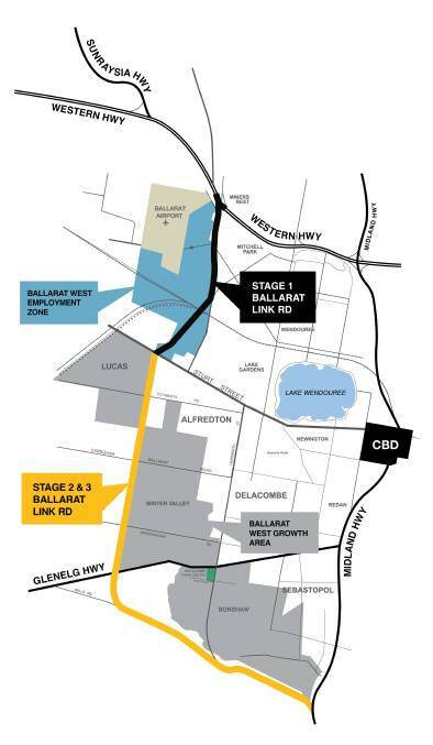 A map of the plan for the next two stages of the Ballarat Link Road. Picture: City of Ballarat