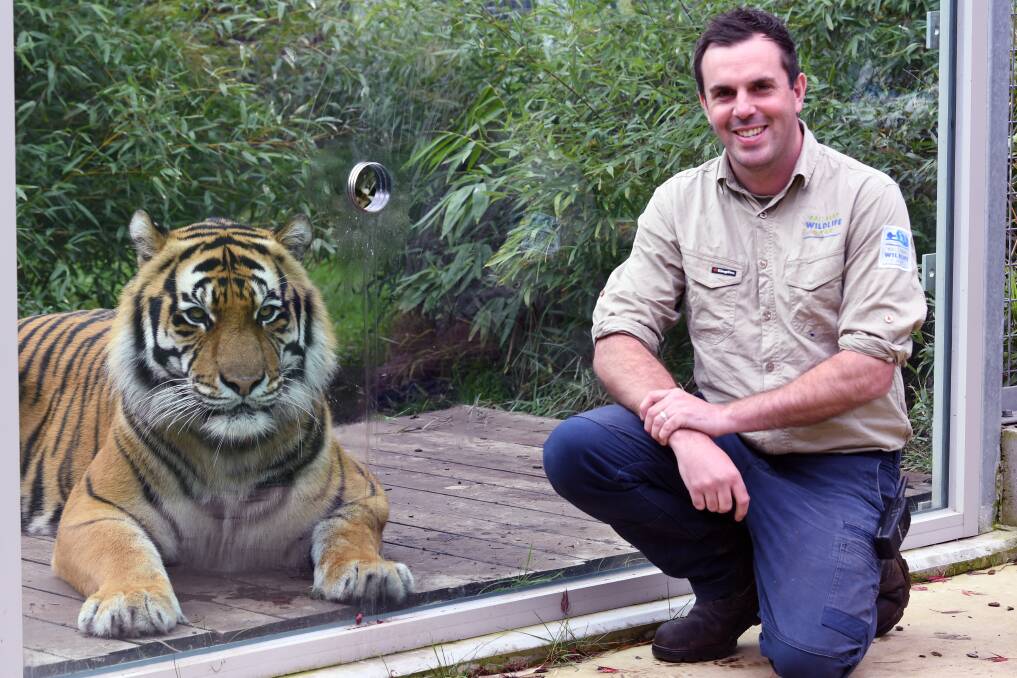 Kai with Ballarat Wildlife Park operations manager Jared Mulholland. Picture by Kate Healy. 