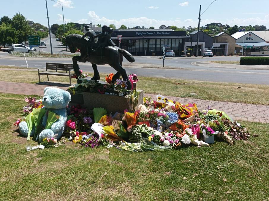 A makeshift memorial for the victims of the Daylesford tragedy continues to grow. Picture by Rev'd Neil Fitzgerald