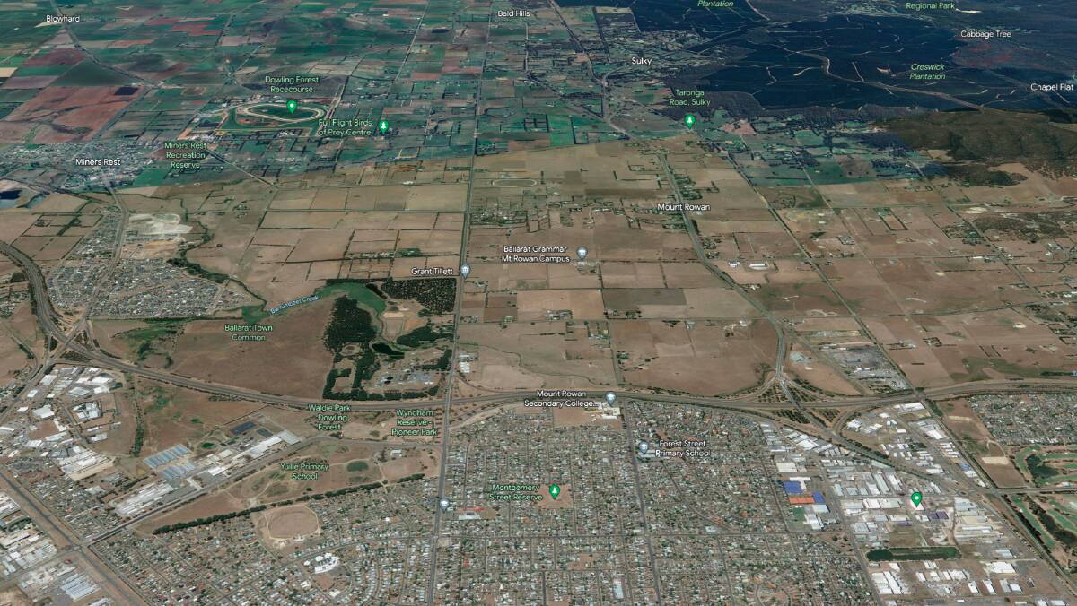 A Google Earth image showing the soon-to-be developed area in Ballarat's North. 