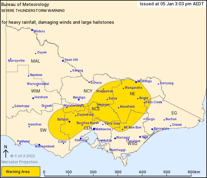 Ballarat is in the firing line for severe thunderstorms this afternoon. Map: Bureau of Meterology