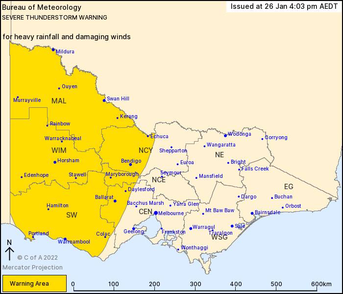 IN THE FIRING LINE: Ballarat is included in a severe thunderstorm warning on Wednesday afternoon. Map: Bureau of Metreology 