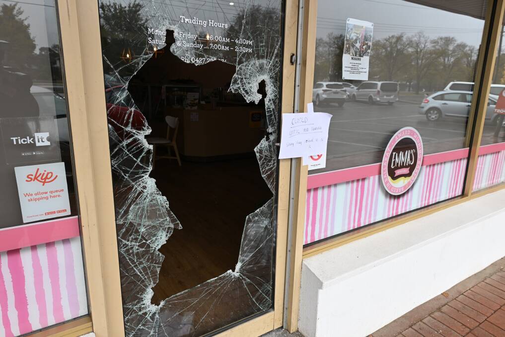The clean up is under way after a break-in at Emma's Bakery, a popular Ballarat bakery on Sturt Street in the early hours of Thursday, April 11, 2024. Picture by Lachlan Bence
