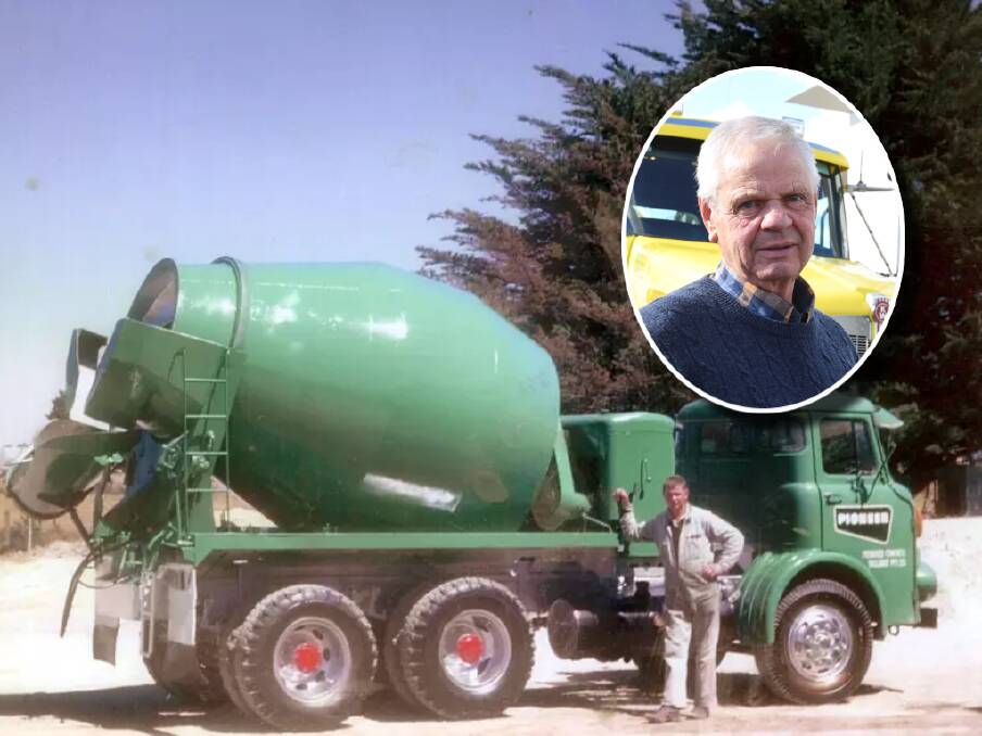 Graeme Beaston (inset) stands beside his first concrete truck. Picture supplied