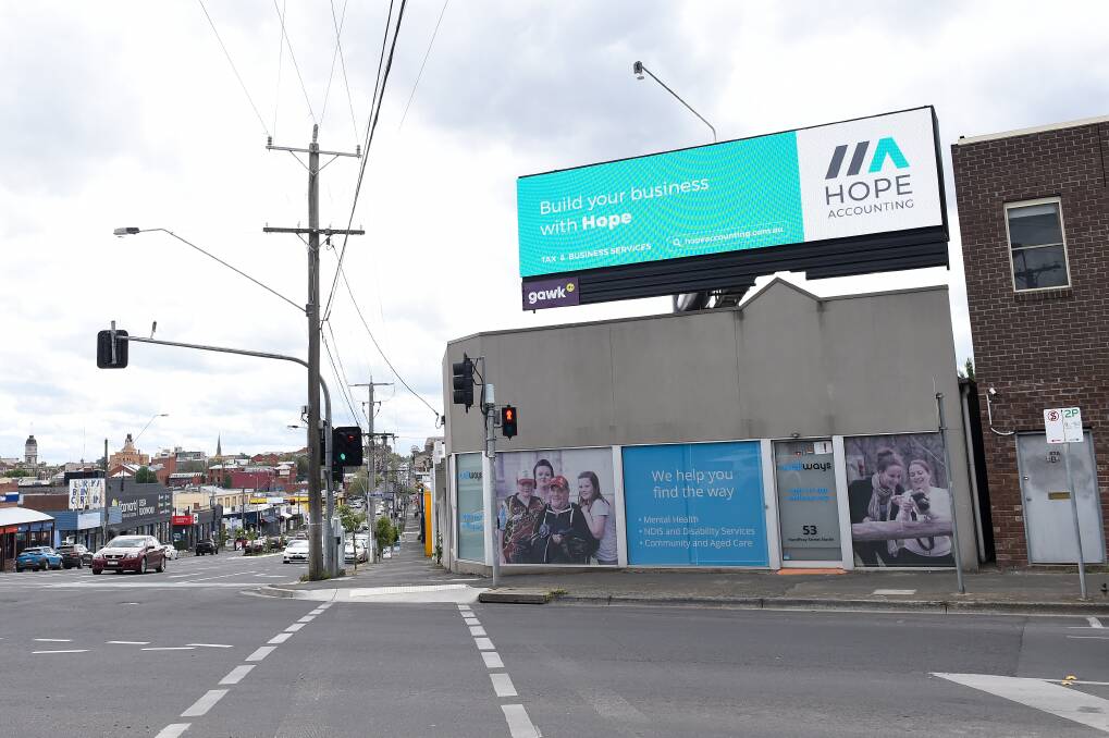 The new billboard at the corner of Mair Street and Humffray Street. Picture: Adam Trafford