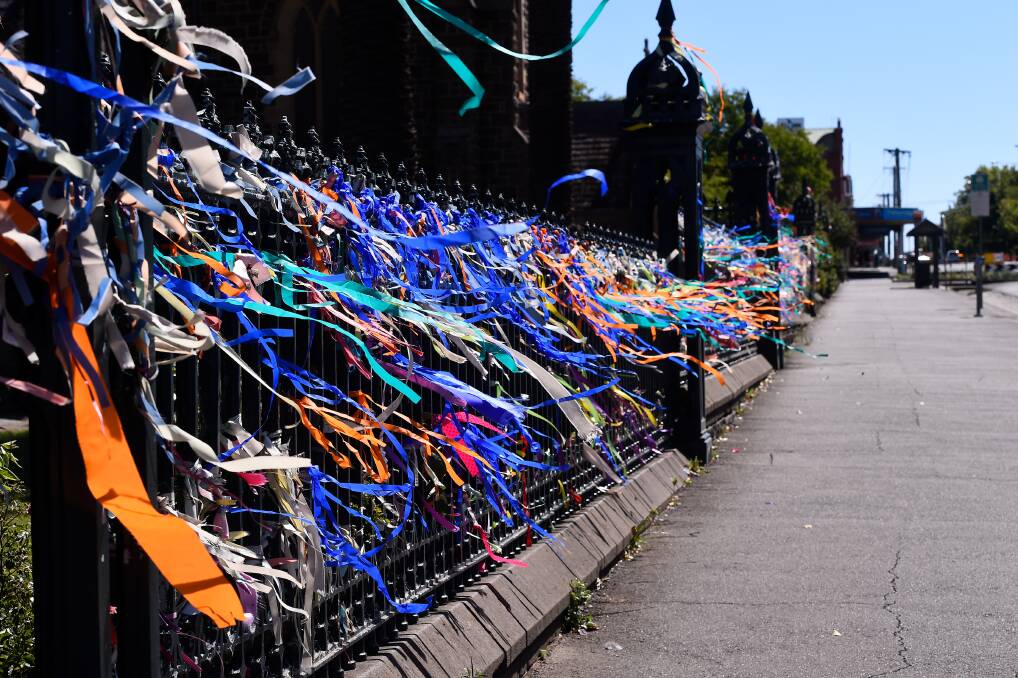 Loud Fence ribbons on fence of St. Patricks Cathedral, Sturt Street. Picture: Adam Trafford.