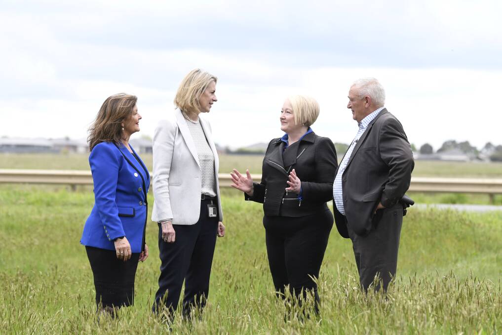 
Liberal candidates with shadow health minister Georgie Crozier on the site of the promised new Hospital in Ballarat west. (L-R) Samantha McIntosh,Georgie Crozier, Louise Staley and Paul Tatchell. 