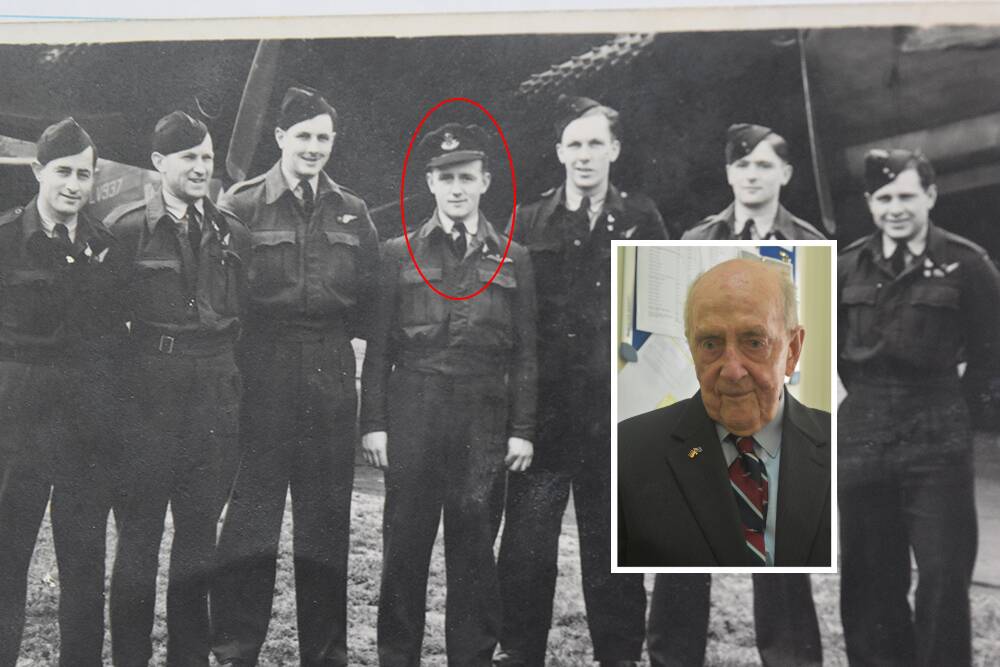 Lawrence Larmer, pictured with his crew when he was 21 serving in the RAAF from 1944-46, has died just four months short of his 100th birthday. Pictures supplied