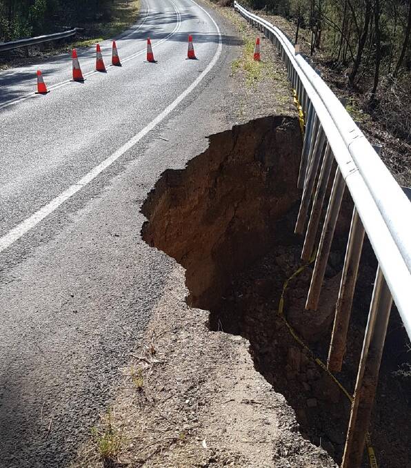 The damage on Melbourne Road/ Bungaree-Creswick Road. Picture: Hepburn Shire Council via Facebook