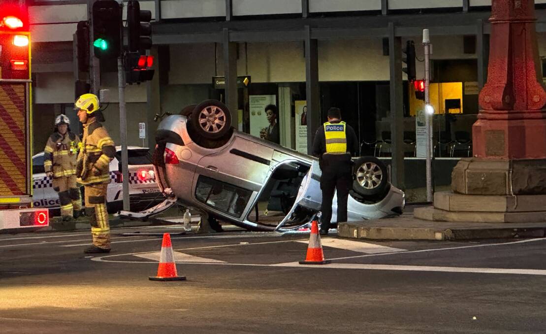 A man was taken to hospital after a car flipped onto its roof in Ballarat on Tuesday, April 9, 2024. Picture supplied