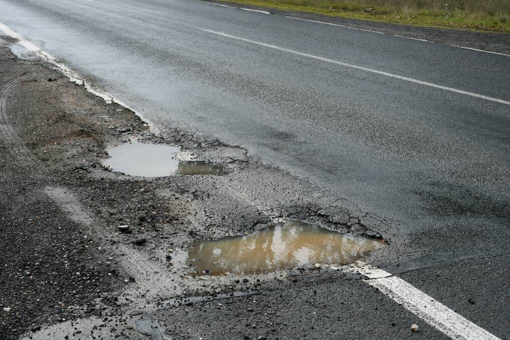 A pothole on Cuthberts Road. Picture by The Courier. 