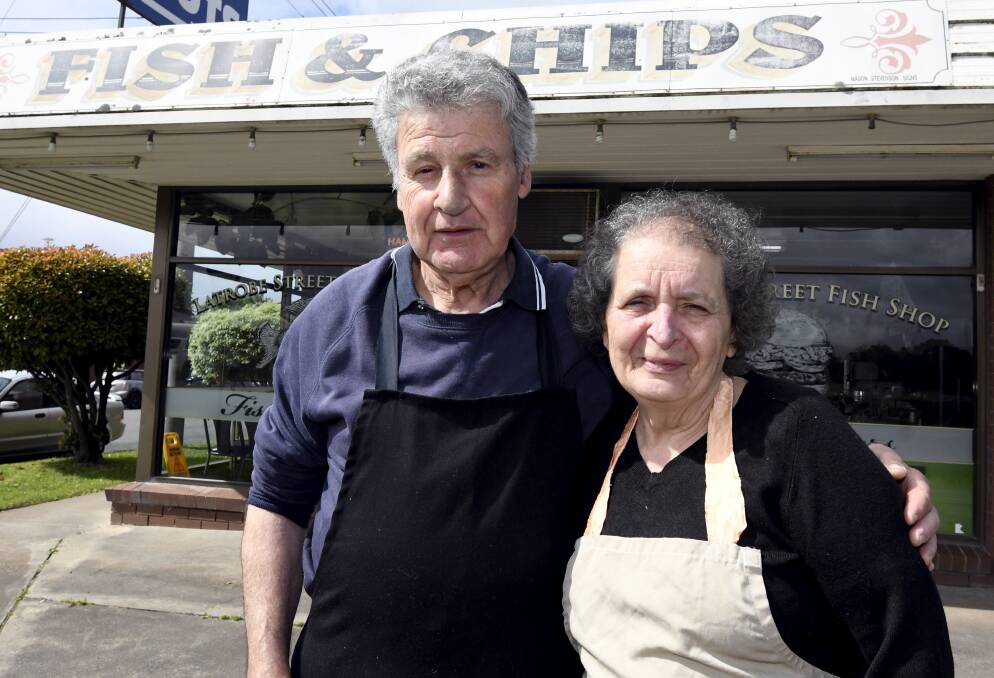 Emmanuel and Effey Hontzogloy have operated the Latrobe Street fish shop for 43 years. Picture by Lachlan Bence. 