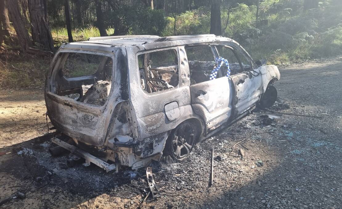 The vehicle was found burnt-out on Binks Road, Colbrook - north of Ballan on Thursday. Picture supplied. 