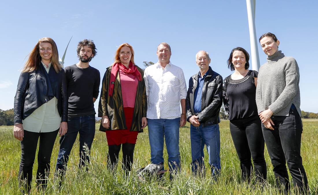 'On track': (L) General manager of Hepburn Wind Taryn Lane with members of the Hepburn Shire community at the Hepburn Wind Farm in Daylesford 2018. Photo: Dylan Burns