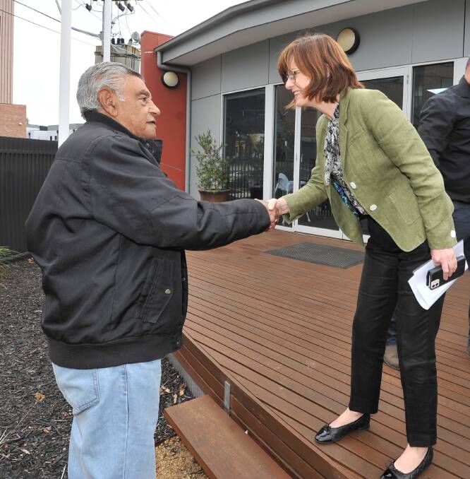 A partnership: Uncle Ted Lovett with Minister for Regional Development Mary-Anne Thomas at BADAC. Photo: Lachlan Bence 