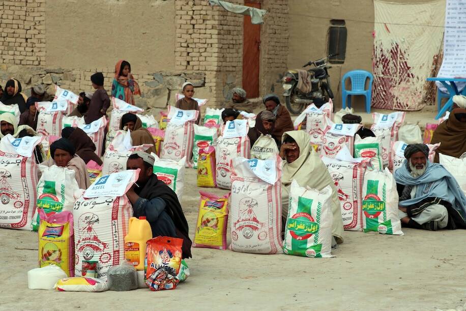 The Afghan Charity Foundation distributing food relief in Kandahar, Afghanistan on 6 February 2022. Photo: Shutterstock