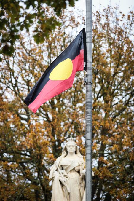 Indigenous flag at half-staff. Photo: Luke Hemer