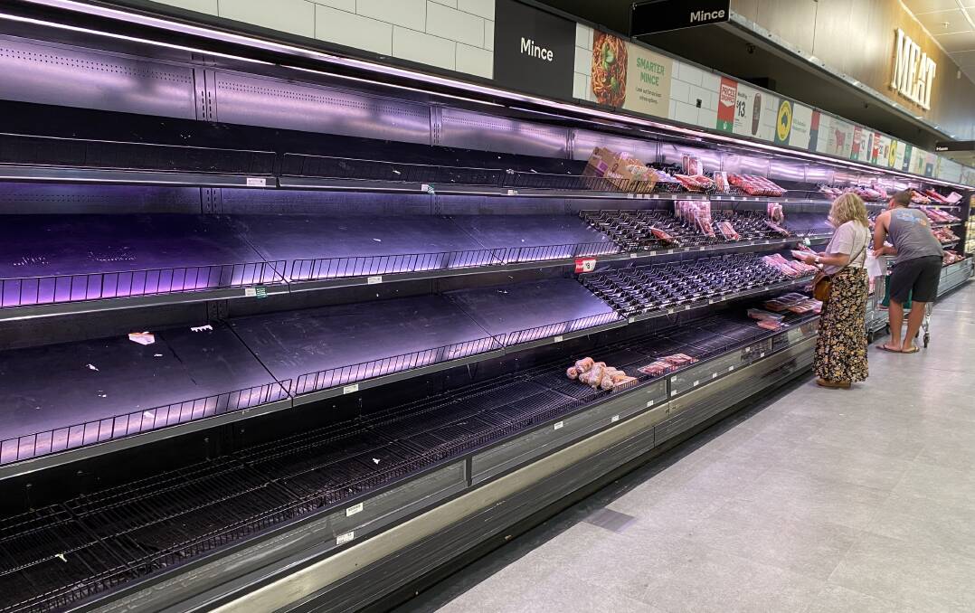 Empty shelves in the meat department of Woolworths Ballarat Central on Tuesday