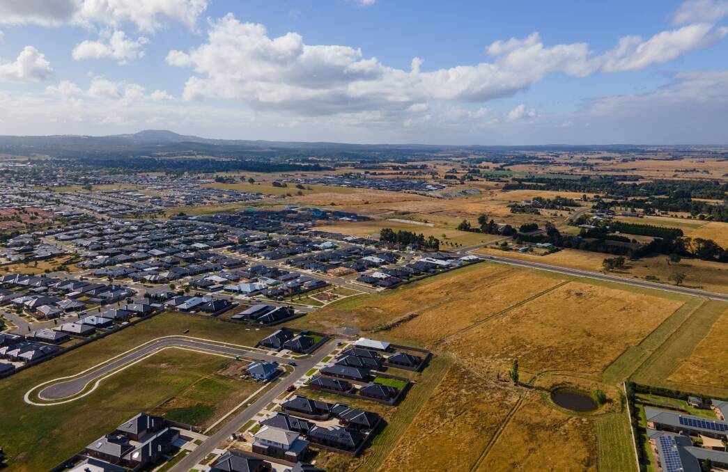 Unabated growth: Drone image taken at Delacombe looking towards Bonshaw and Sebastopol. Photo: Adam Spencer