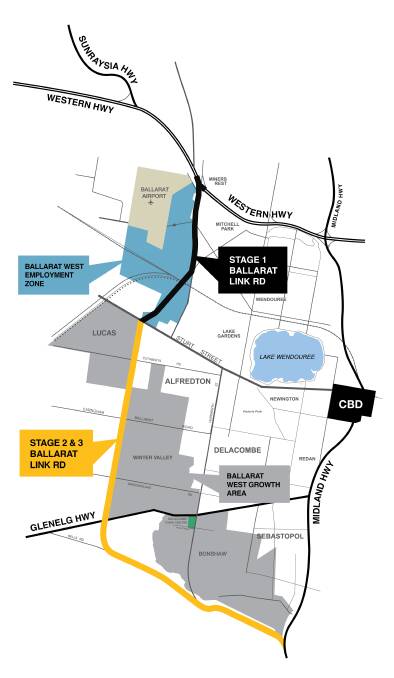  A map of the plan for the next two stages of the Ballarat Link Road. Picture: City of Ballarat