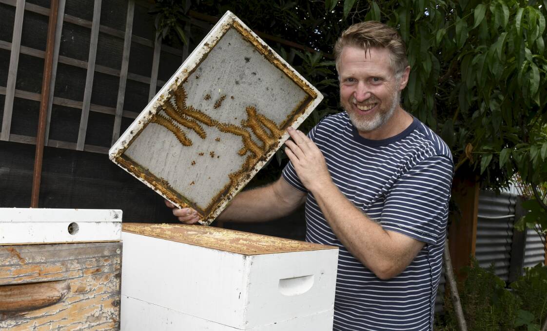 Backyard Beekeeping Ballarat beekeeper Scott Denno. Photo: Lachlan Bence