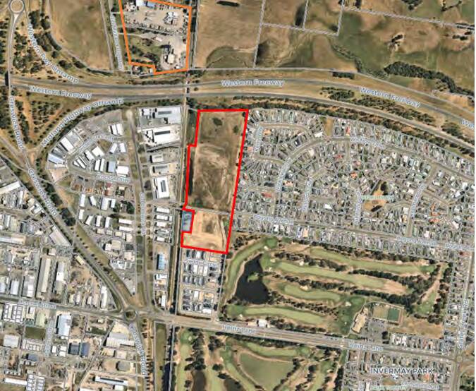 Aerial shot of stages 3 - 5 of Invermay Park development (in red). Picture: City of Ballarat