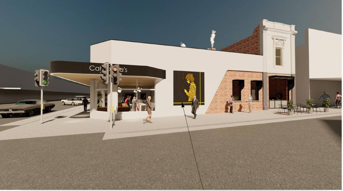 Artist impression of proposed changes (Mair Street frontage), with cafe-bar adjacent to the laneway on the right.