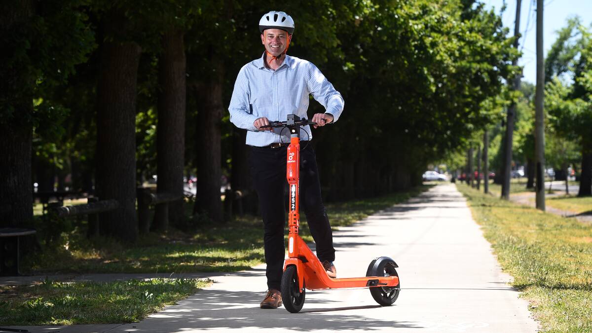 SCOOT OVER: City of Ballarat Mayor Daniel Moloney says the 12 month e-scooter trial is 'pretty cool'. PICTURE: Adam Trafford