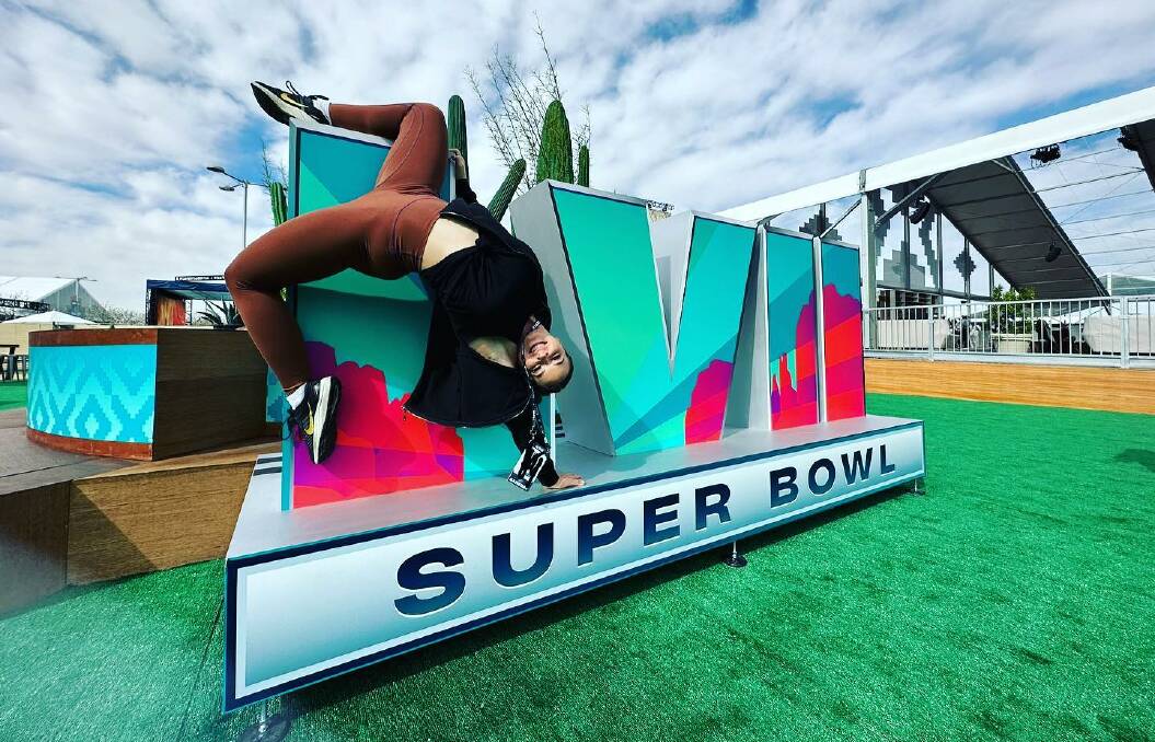 Kristy Sellars has taken her pole dancing performances to new heights performing at the NFL VIP Party Pre Game before the Super Bowl.