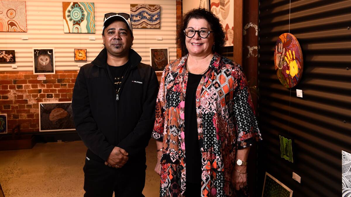 Artist Trevor Mitchell with BADAC chief executive Karen Heap at the opening of the Perridak Art Gallery on Mair Street. Photo by Adam Trafford.