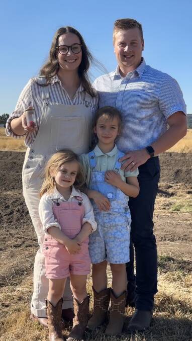 Saffron farmers Rachael and Jesse Sherman with daughters Olivia and Violet. Picture by Philippe Perez.