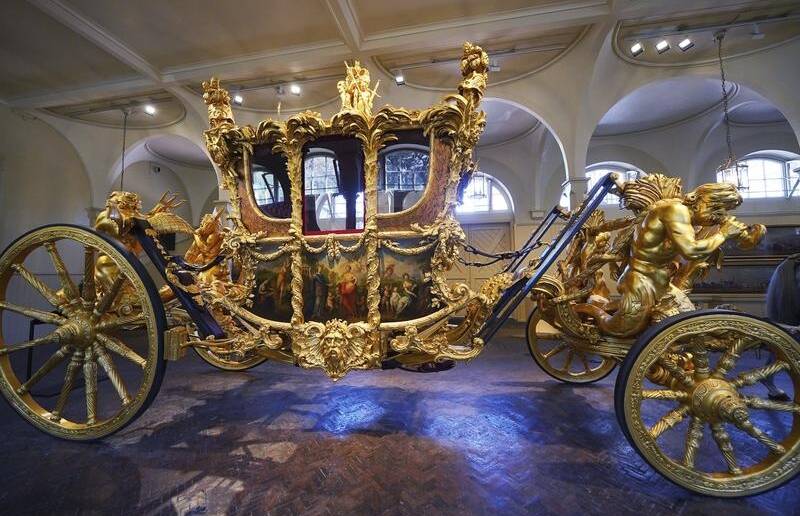 The four-tonne Gold state coach was built in 1762 and was first used by King George III. (AP PHOTO)