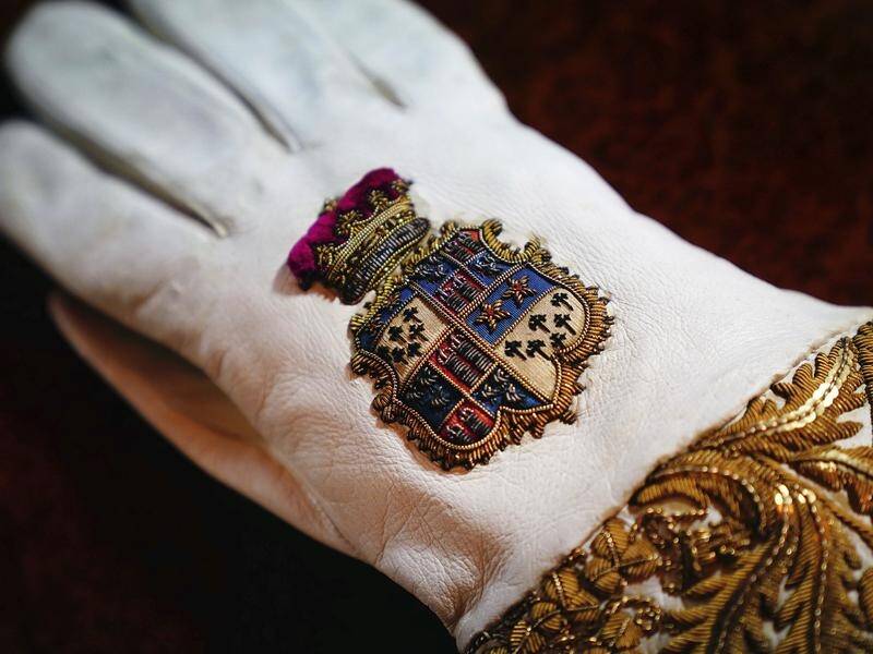The gauntlet glove forms part of the coronation vestments to be worn by King Charles III. (AP PHOTO)