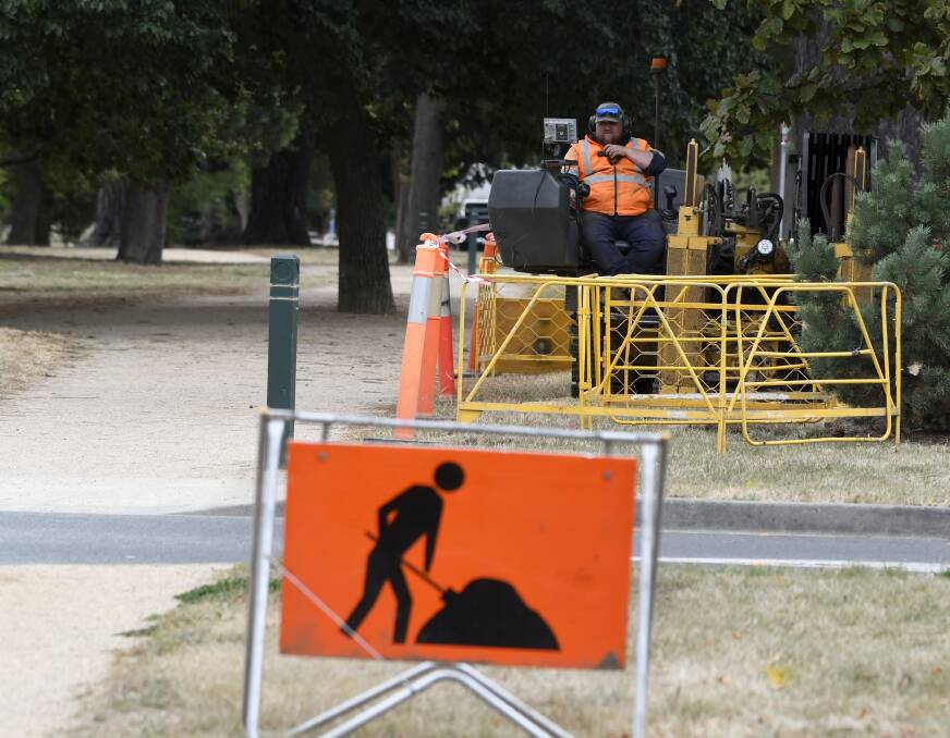 A major step was taken as part of the Lake Wendouree lighting project on Monday as part of boring works which will make way for seven kilometres of electrical conduit. Picture by Lachlan Bence. 