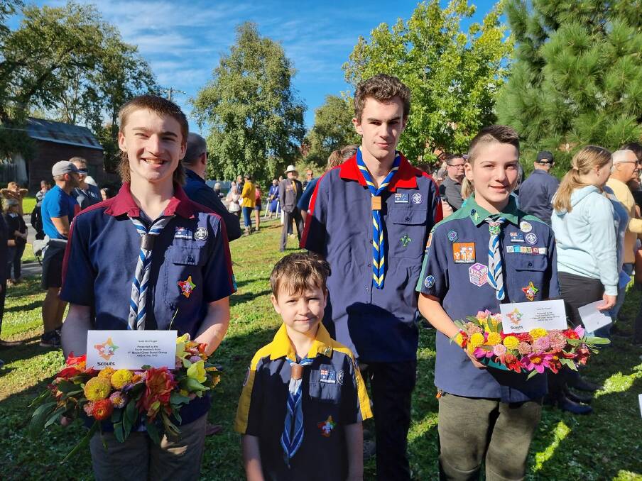 1st Mount Clear Scouts Nick Jiles, Riley Montgomery, Josh Pryor and Finlay Reeve at RSL Memorial Park on Anzac Day this year.
