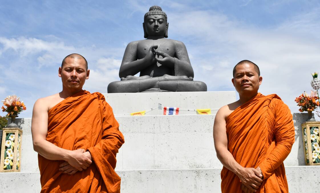 Senior monk Ajahn Maha Chi and Monk Tommy Jitrsawand from the Wat Thai Bhavana Ballarat group are looking to expand their occupancy numbers to cater for the region's growing Buddhist community at their 19 Griffeys Lane, Mount Helen site. Picture by Malvika Hemanth. 
