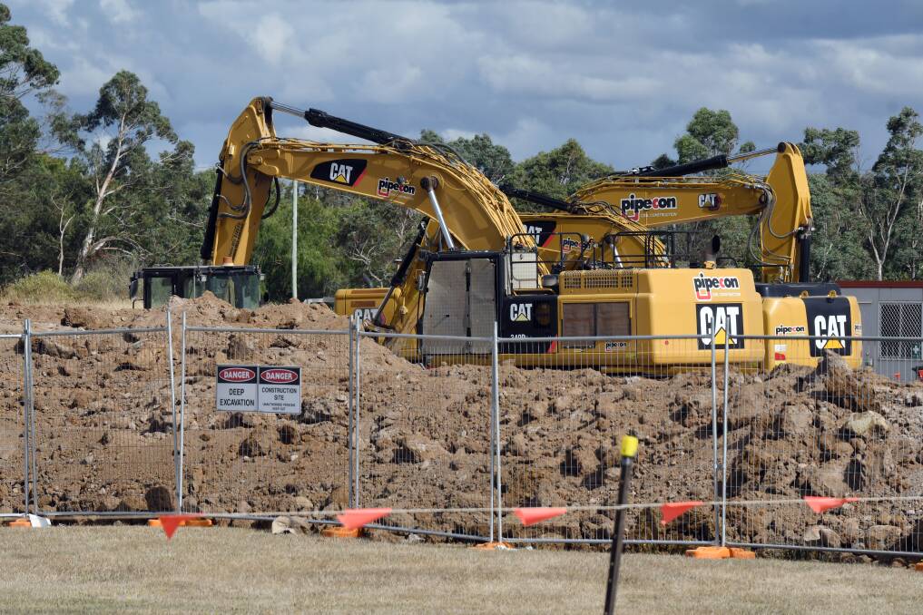Excavations works are in full swing at MR Power Park in Sebastopol as part of the City of Ballarat's $6.1 million drainage upgrade for the reserve. Pictures by Kate Healy. 