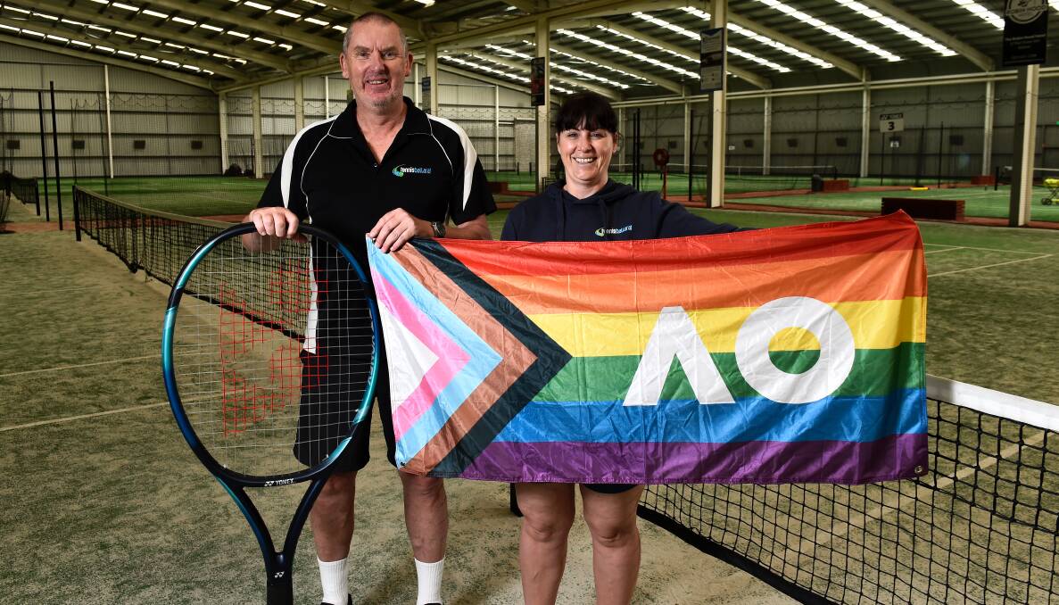Tennis Ballarat staff Geoff Reese and Leah Ashton are fostering safe spaces for the region's LGBTQIA+ community. Picture by Adam Trafford. 